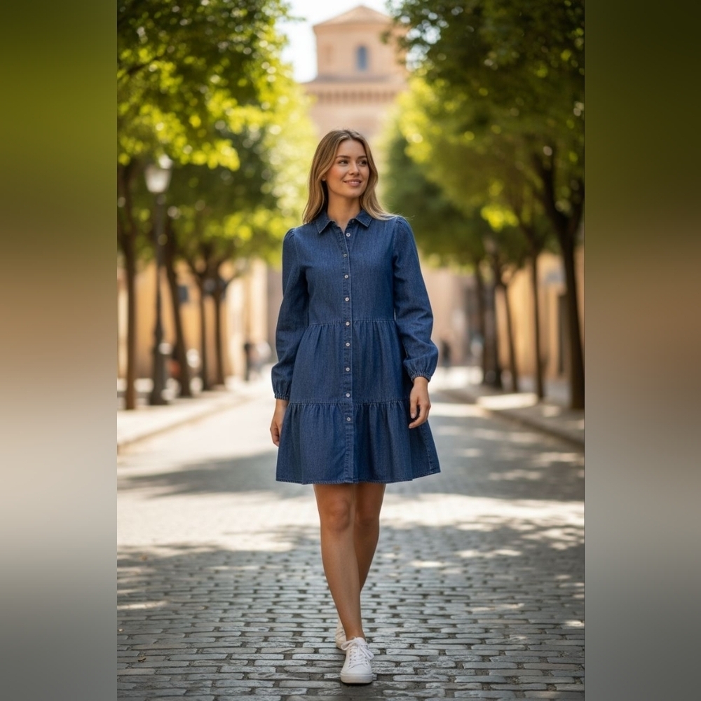 J. Crew Chambray collared mini denim shirt dress sz 4 new